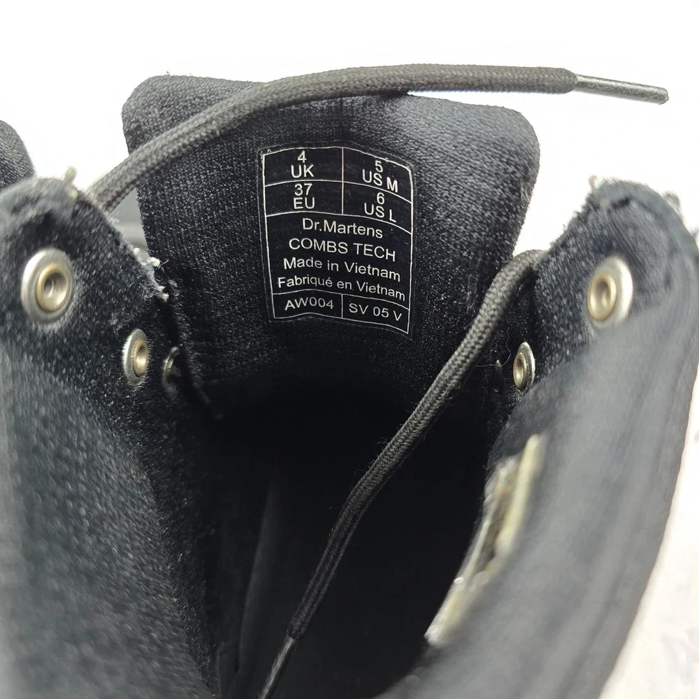 Dr Martens Combs‎ Tech Black Leather Nylon Combat Boots Mens 5 Womens 6